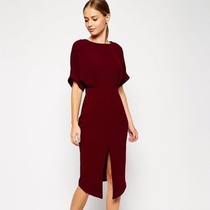 ASOS Wiggle dress with split front - Burgundy